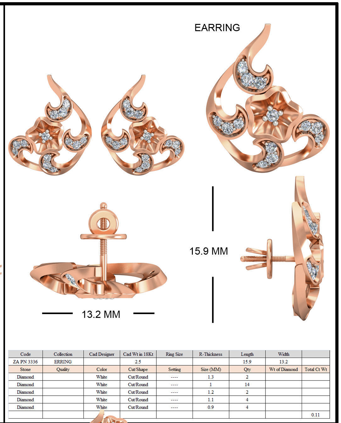 Women flower bookey ring earrings pendant 3dm stl render detail 3D print model_6