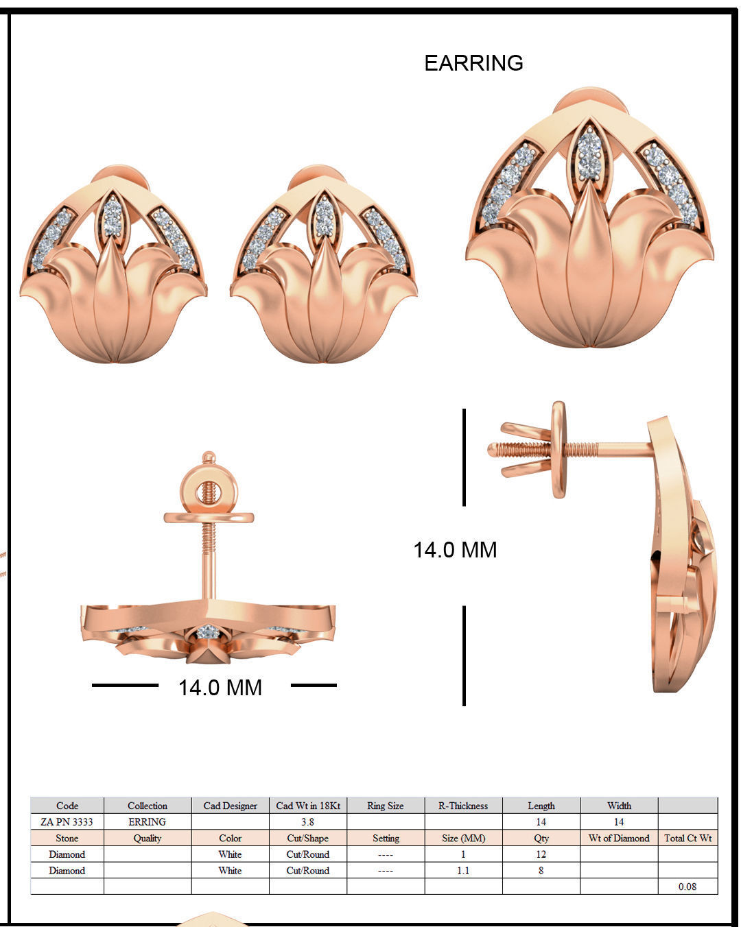 Women flower ring earrings pendant 3dm stl render detail 3D print model_6