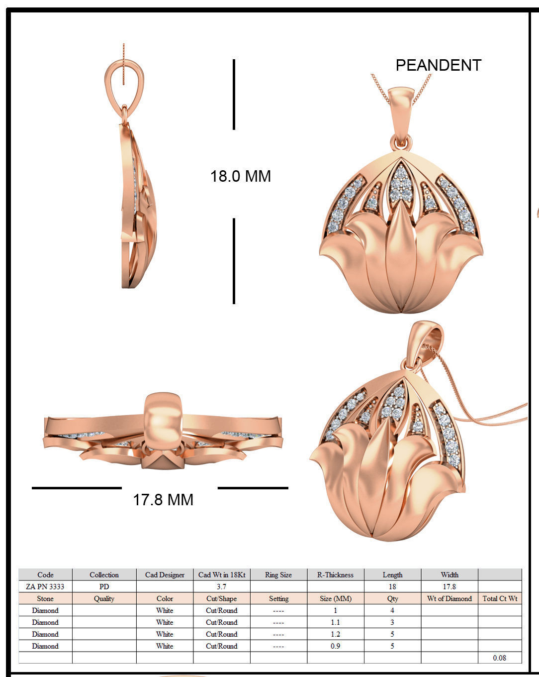 Women flower ring earrings pendant 3dm stl render detail 3D print model_10