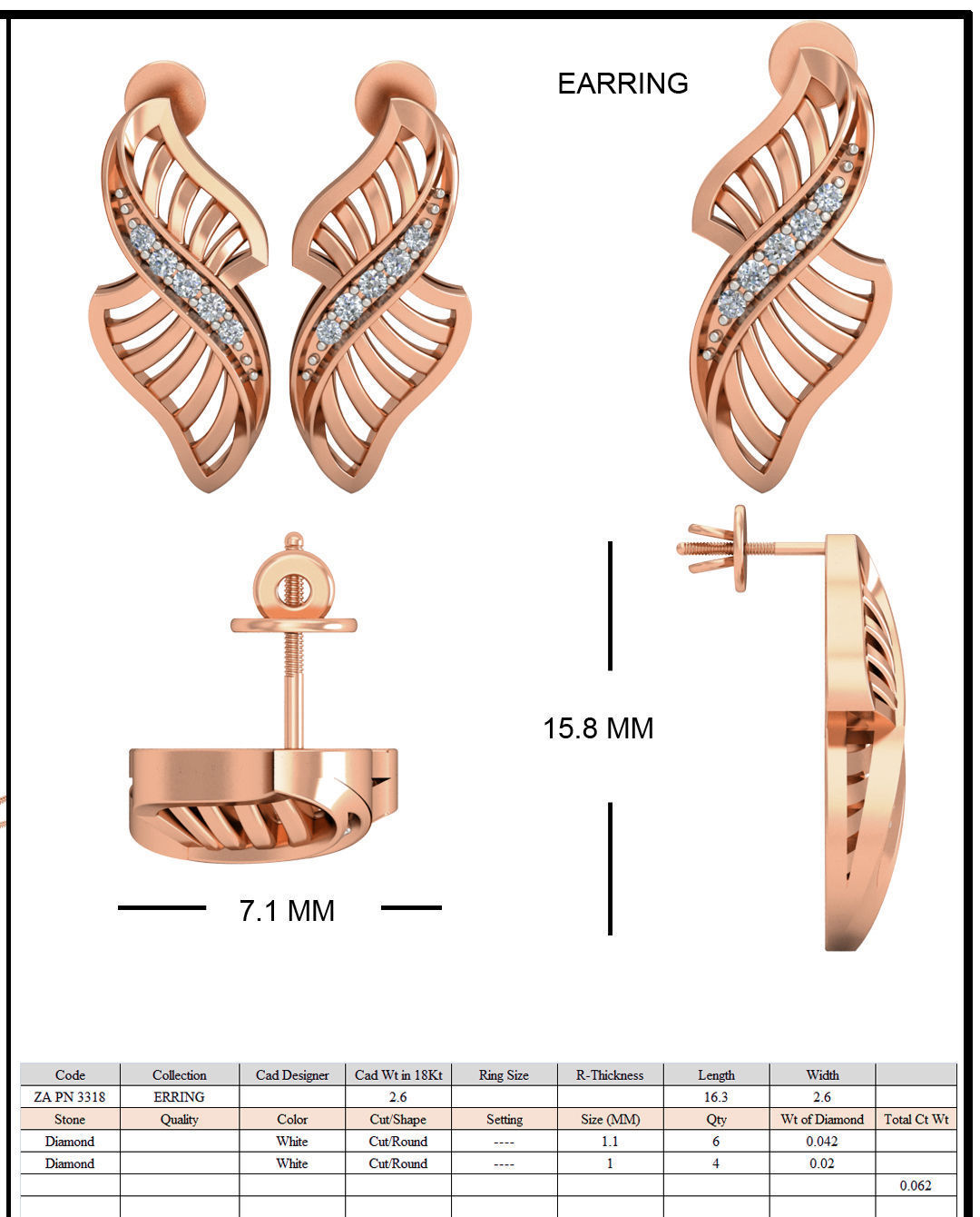 Women wave line ring earrings pendant 3dm stl render detail 3D print model_6