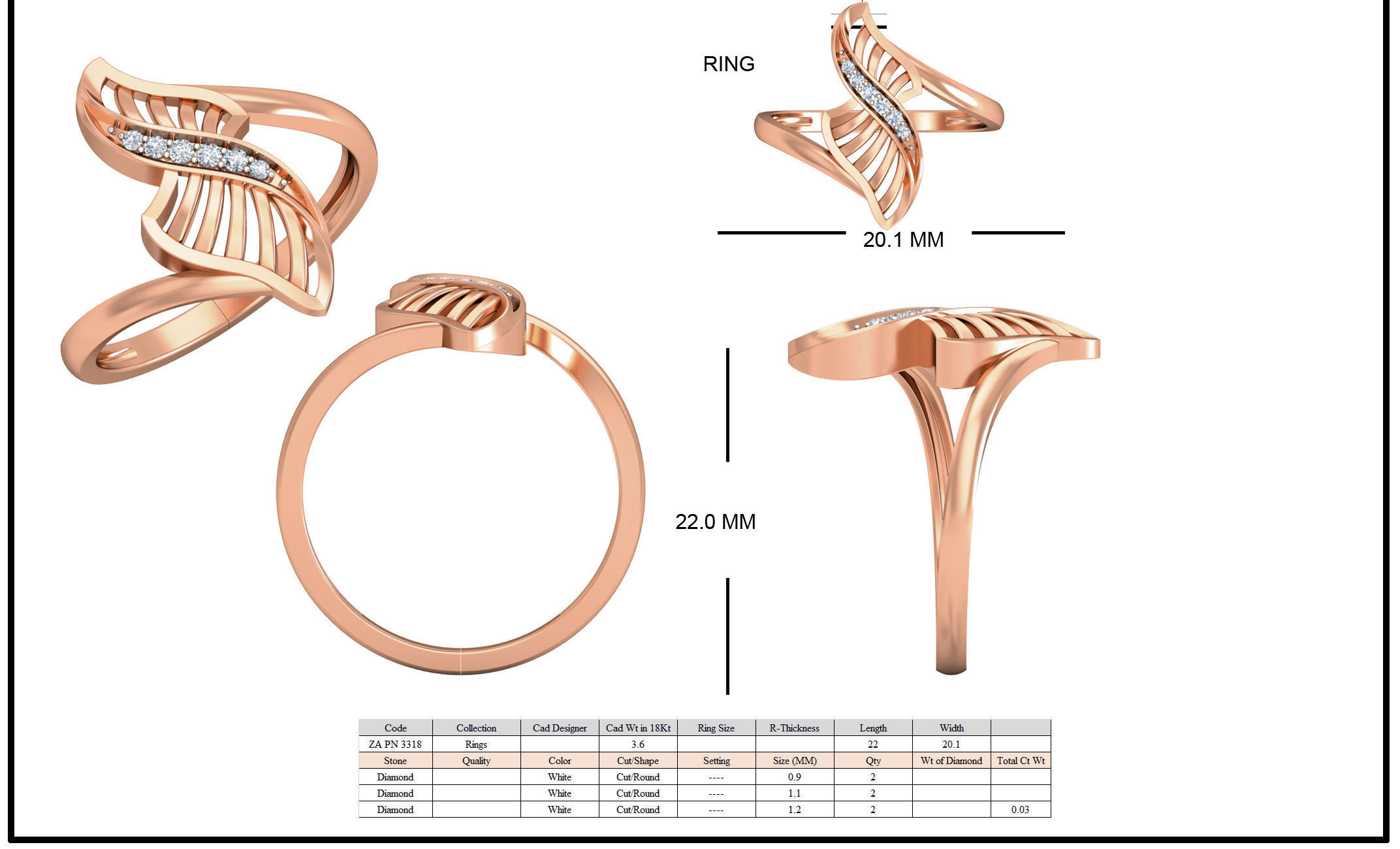 Women wave line ring earrings pendant 3dm stl render detail 3D print model_15