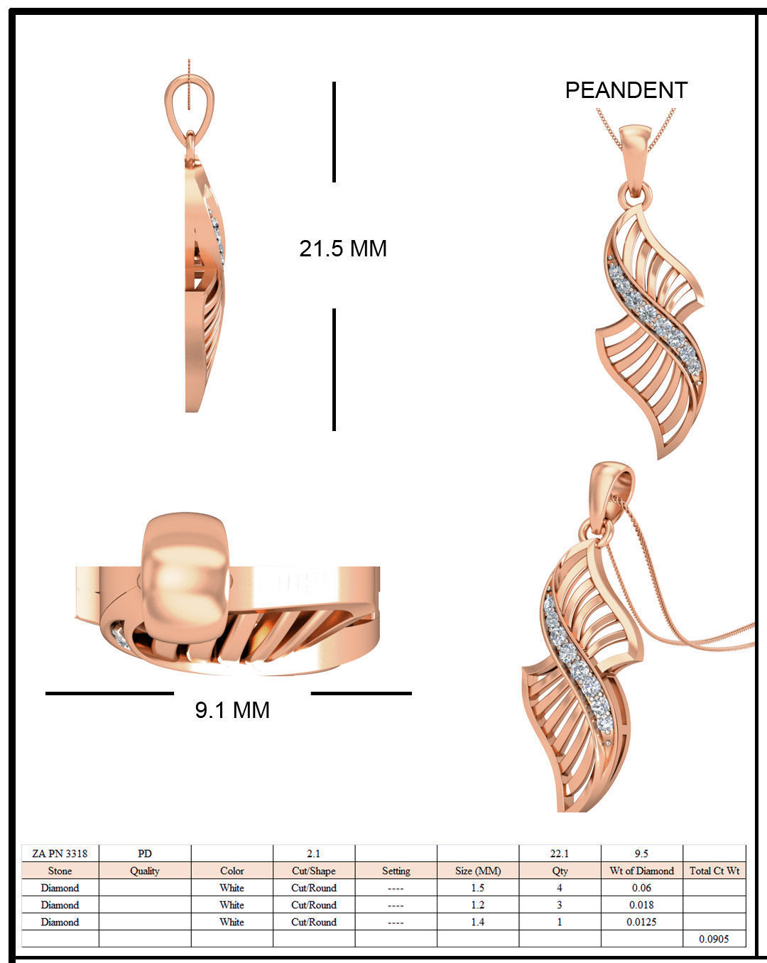Women wave line ring earrings pendant 3dm stl render detail 3D print model_10