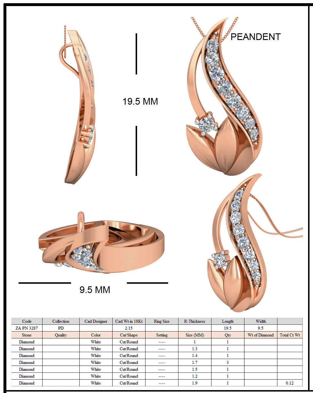 Women flower ring earrings pendant 3dm stl render detail 3D print model_10