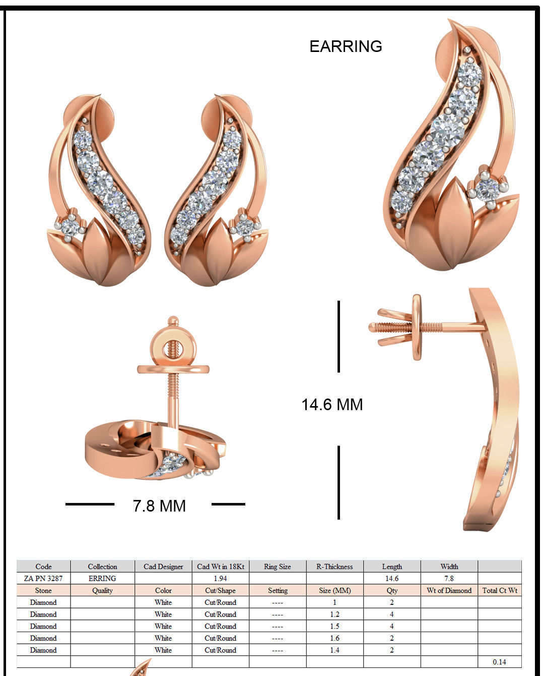 Women flower ring earrings pendant 3dm stl render detail 3D print model_6