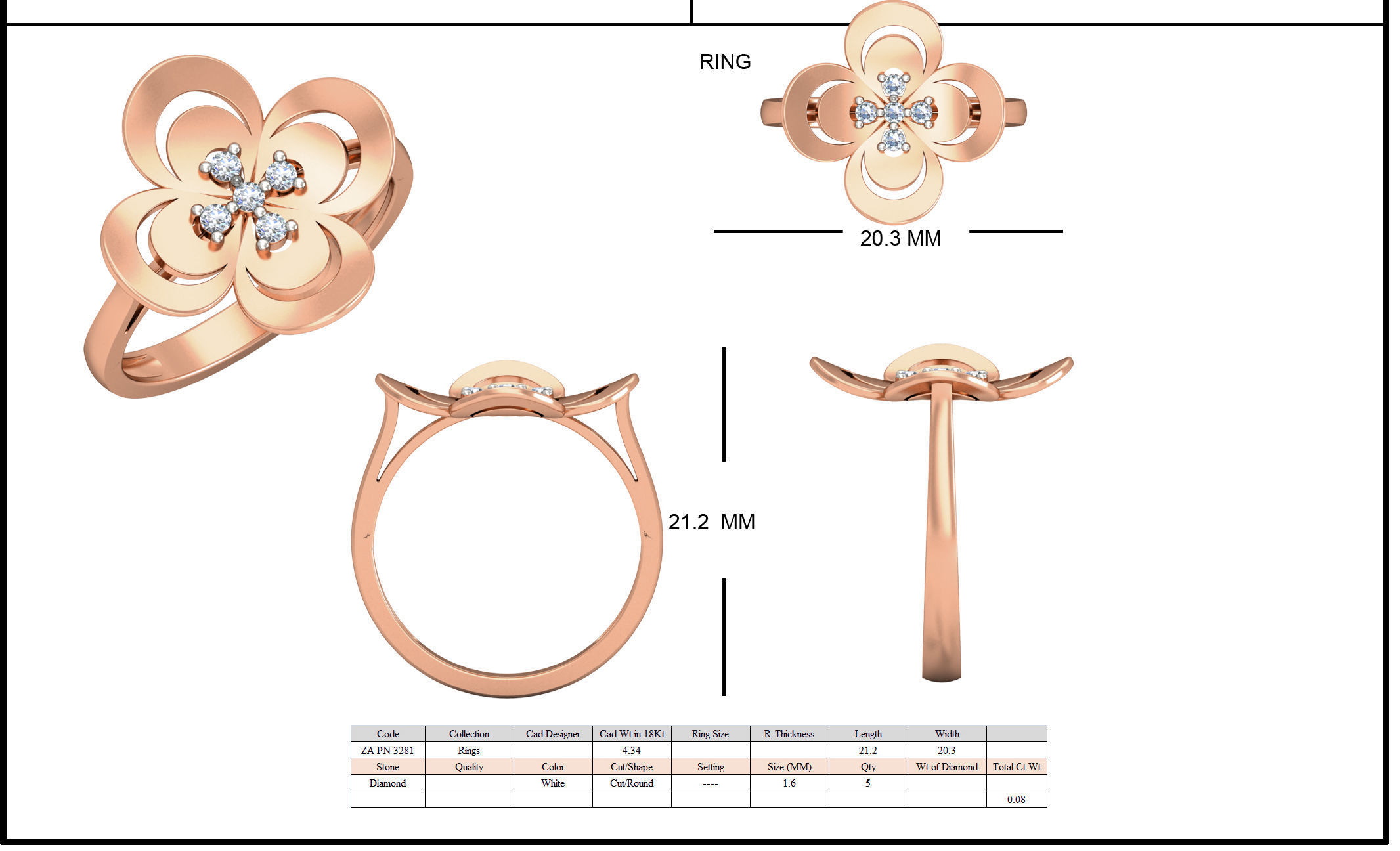 Women Flower ring earrings pendant 3dm stl render detail 3D print model_15