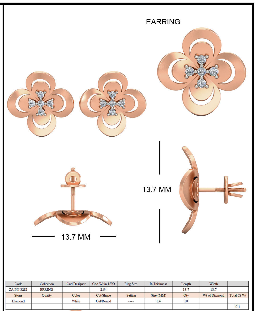Women Flower ring earrings pendant 3dm stl render detail 3D print model_6