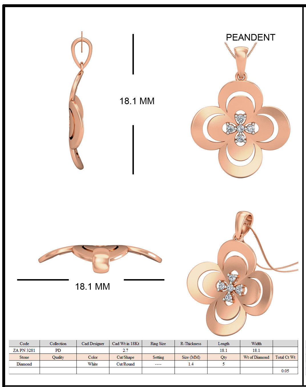 Women Flower ring earrings pendant 3dm stl render detail 3D print model_10