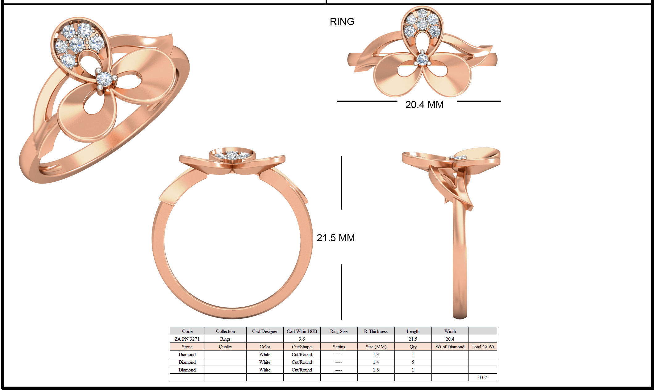 Women Flower ring earrings pendant 3dm stl render detail 3D print model_15