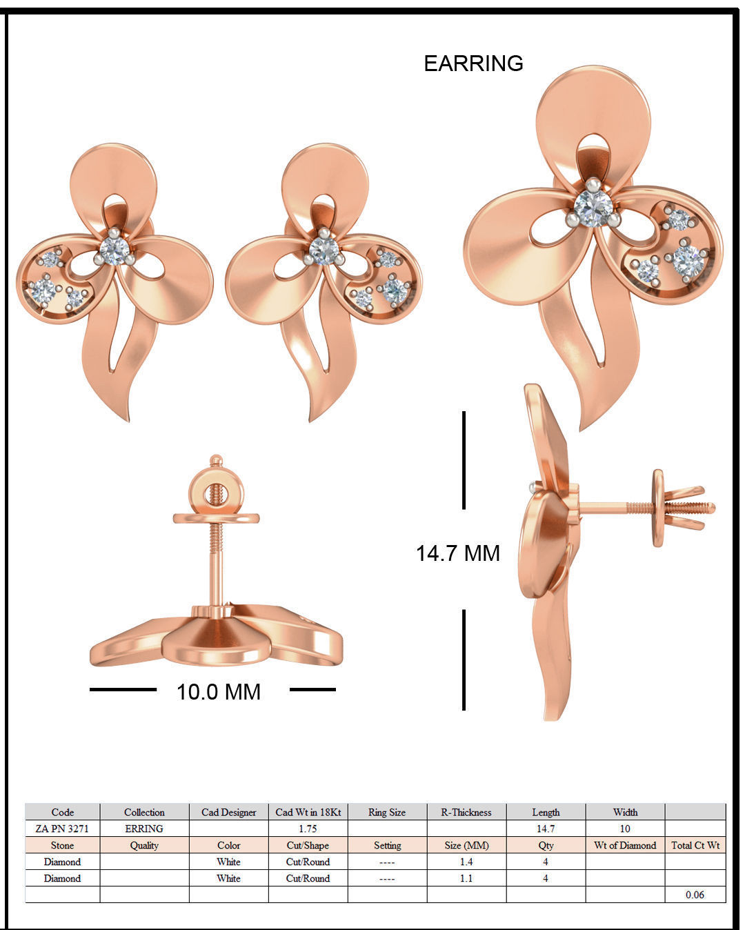 Women Flower ring earrings pendant 3dm stl render detail 3D print model_6