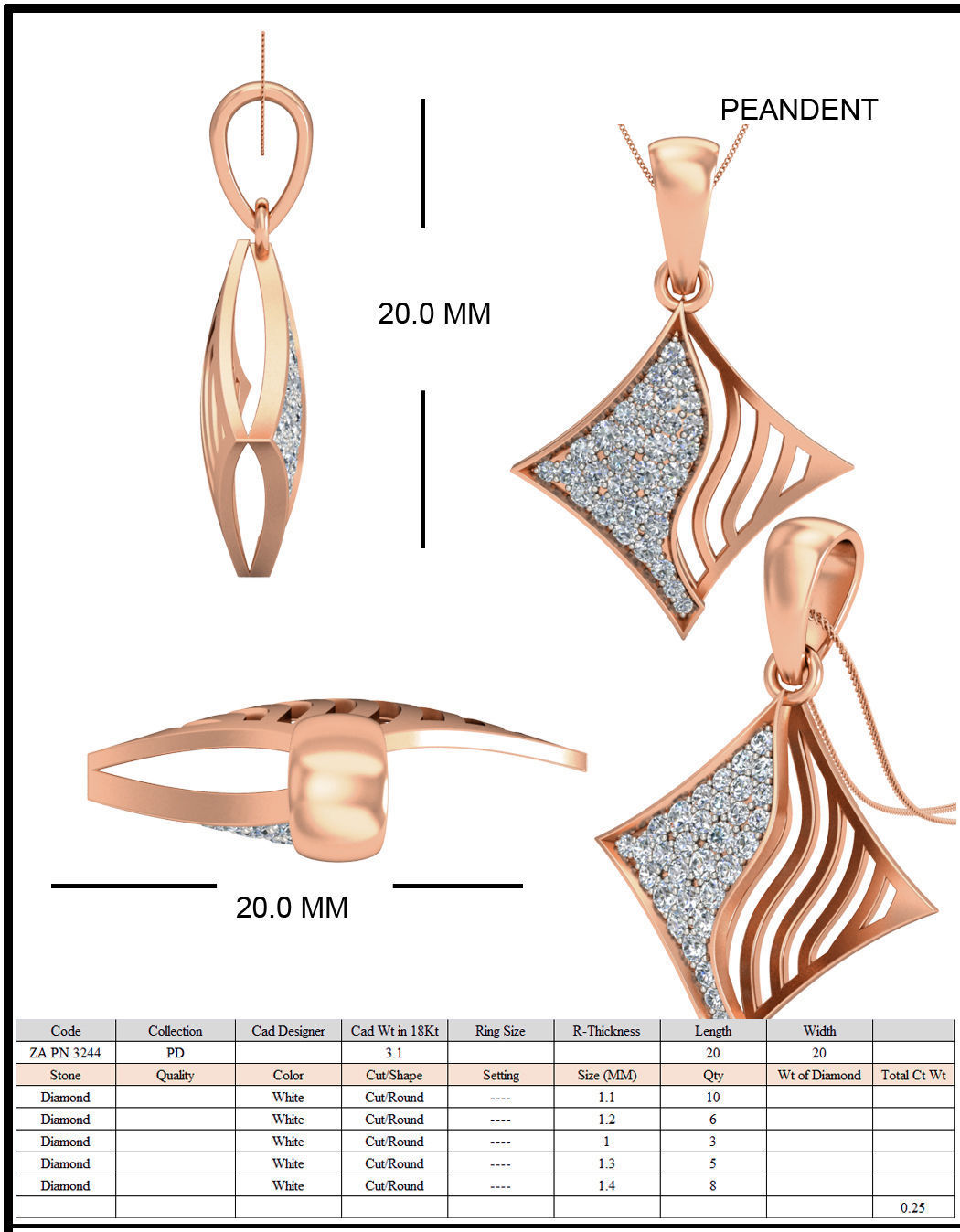 Women wave line ring earrings pendant 3dm stl render detail 3D print model_10