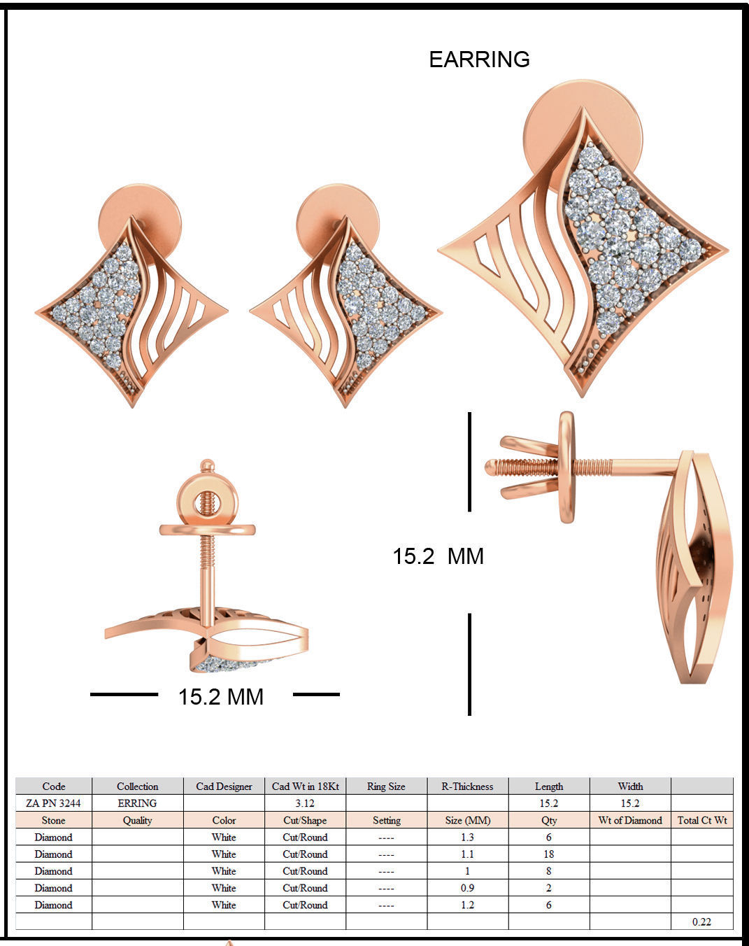 Women wave line ring earrings pendant 3dm stl render detail 3D print model_6
