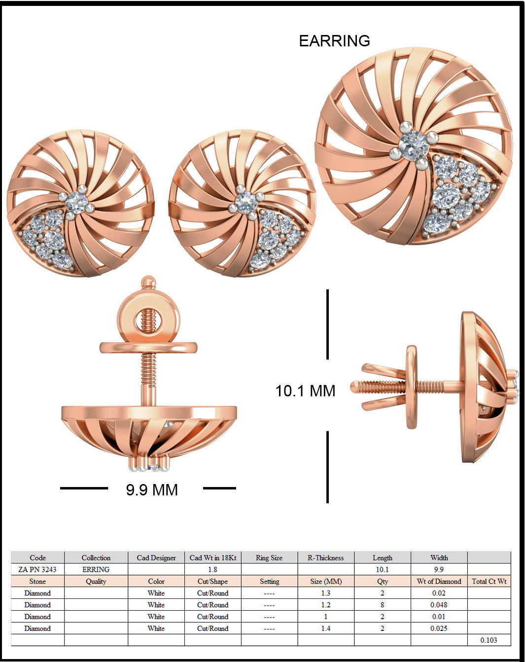 Women Wave line ring earrings pendant 3dm stl render detail 3D print model_6