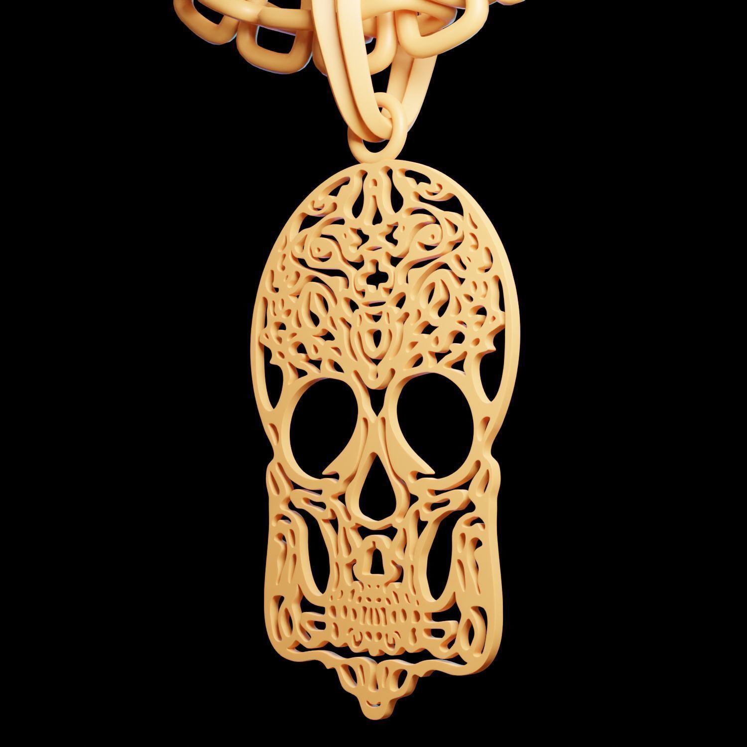 Skull Stylized Pendant Amulet Necklace Design 3D print model_8