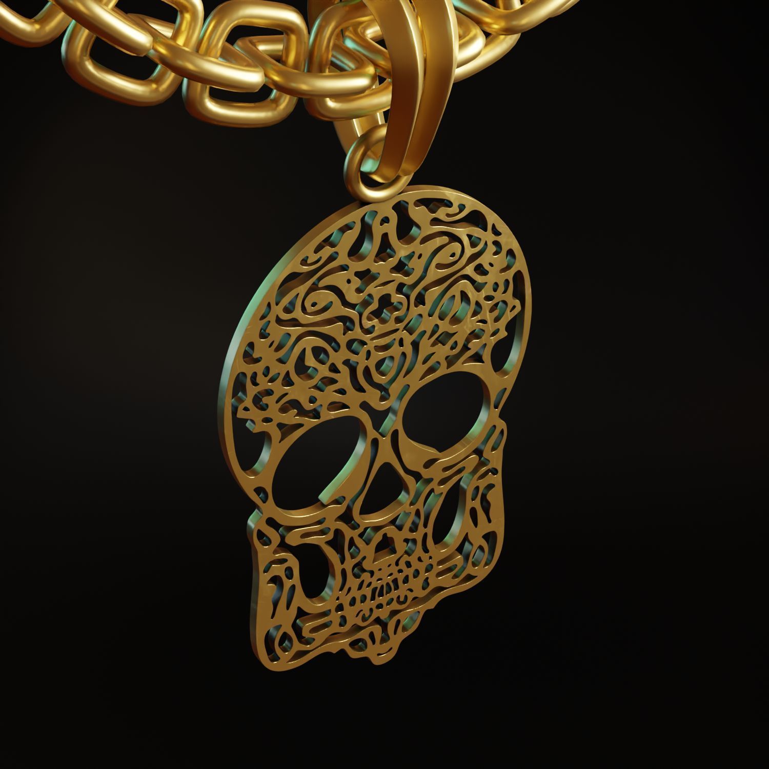 Skull Stylized Pendant Amulet Necklace Design 3D print model_6
