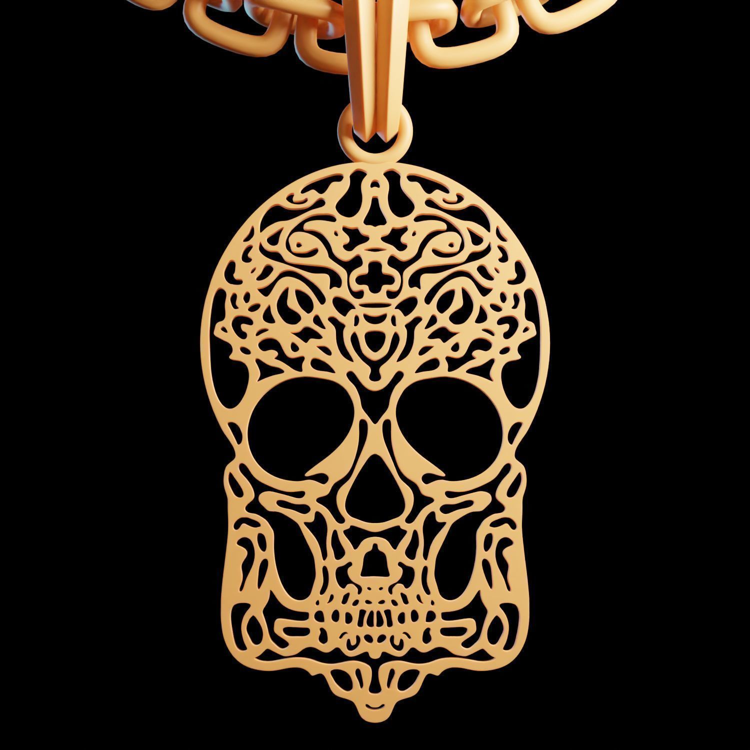 Skull Stylized Pendant Amulet Necklace Design 3D print model_7