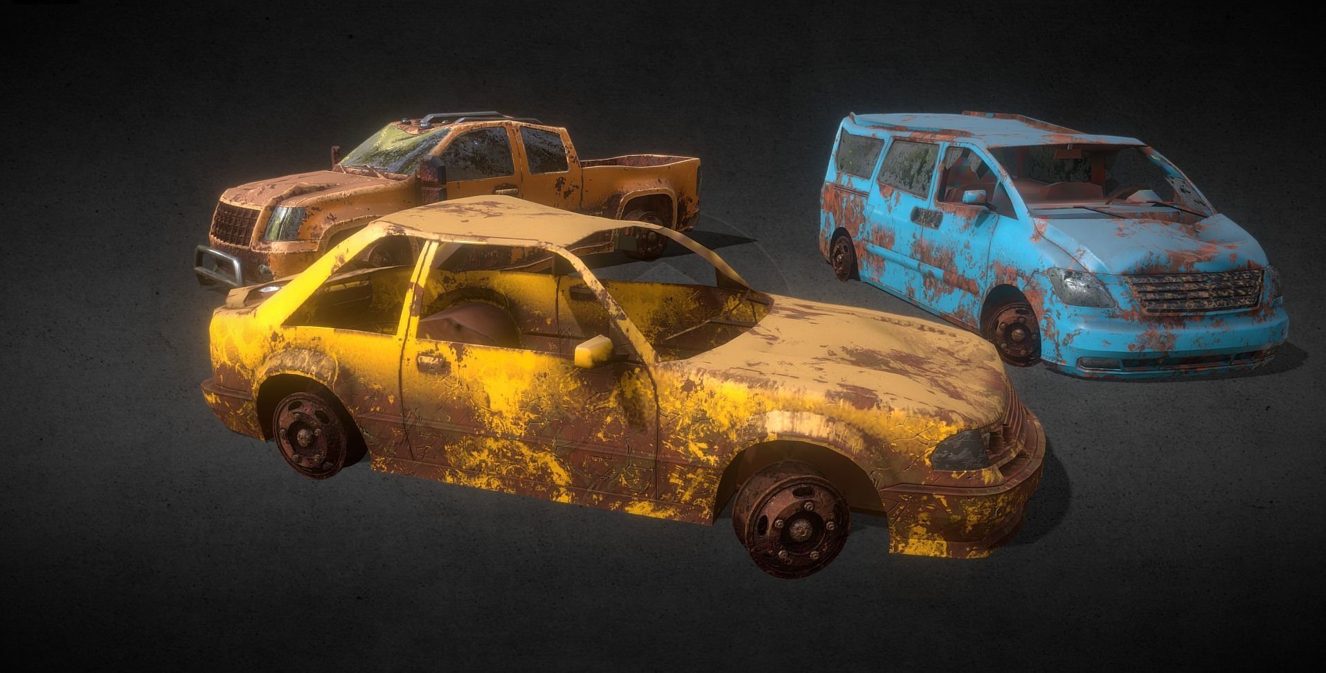 Abandoned Post-Apocalyptic Vehicle Pack Low-poly 3D model_5