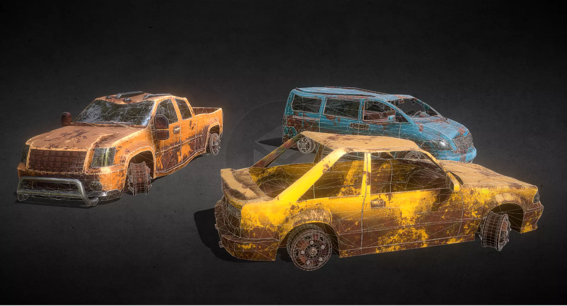 Abandoned Post-Apocalyptic Vehicle Pack Low-poly 3D model_0