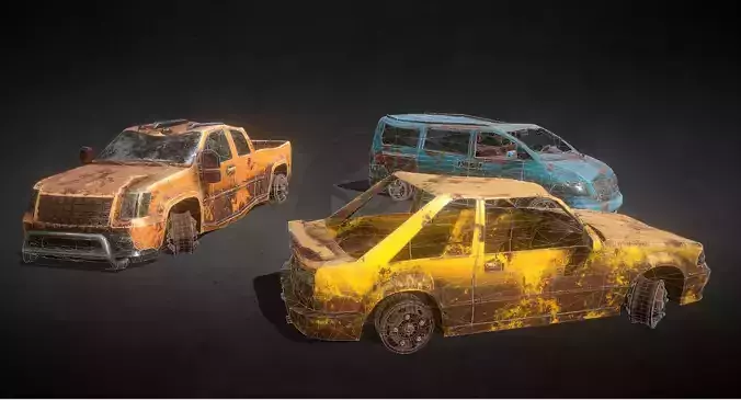 Abandoned Post-Apocalyptic Vehicle Pack Low-poly 3D model