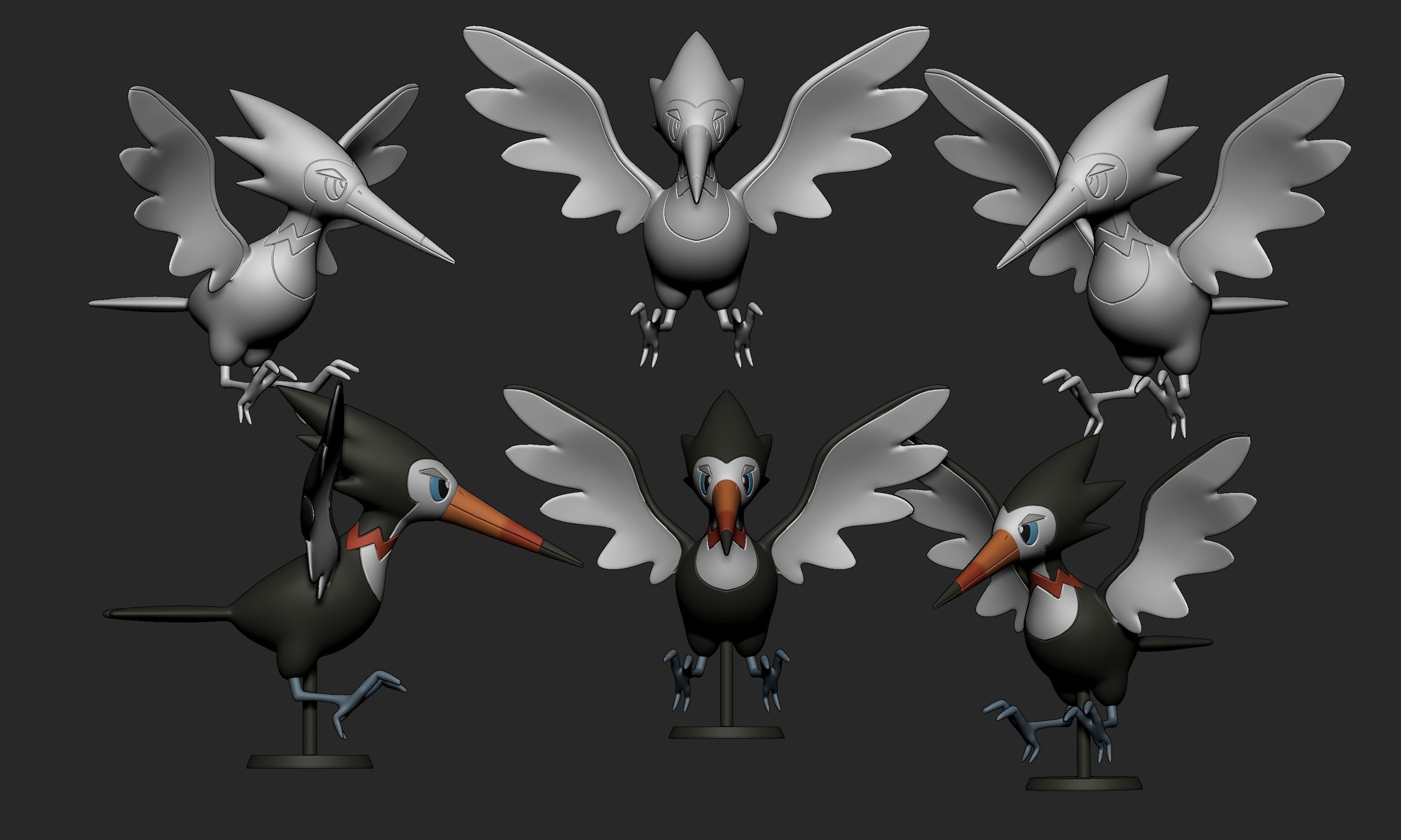 Pokemon - Pikipek Trumbeak and Toucannon with 2 poses 3D print model_15