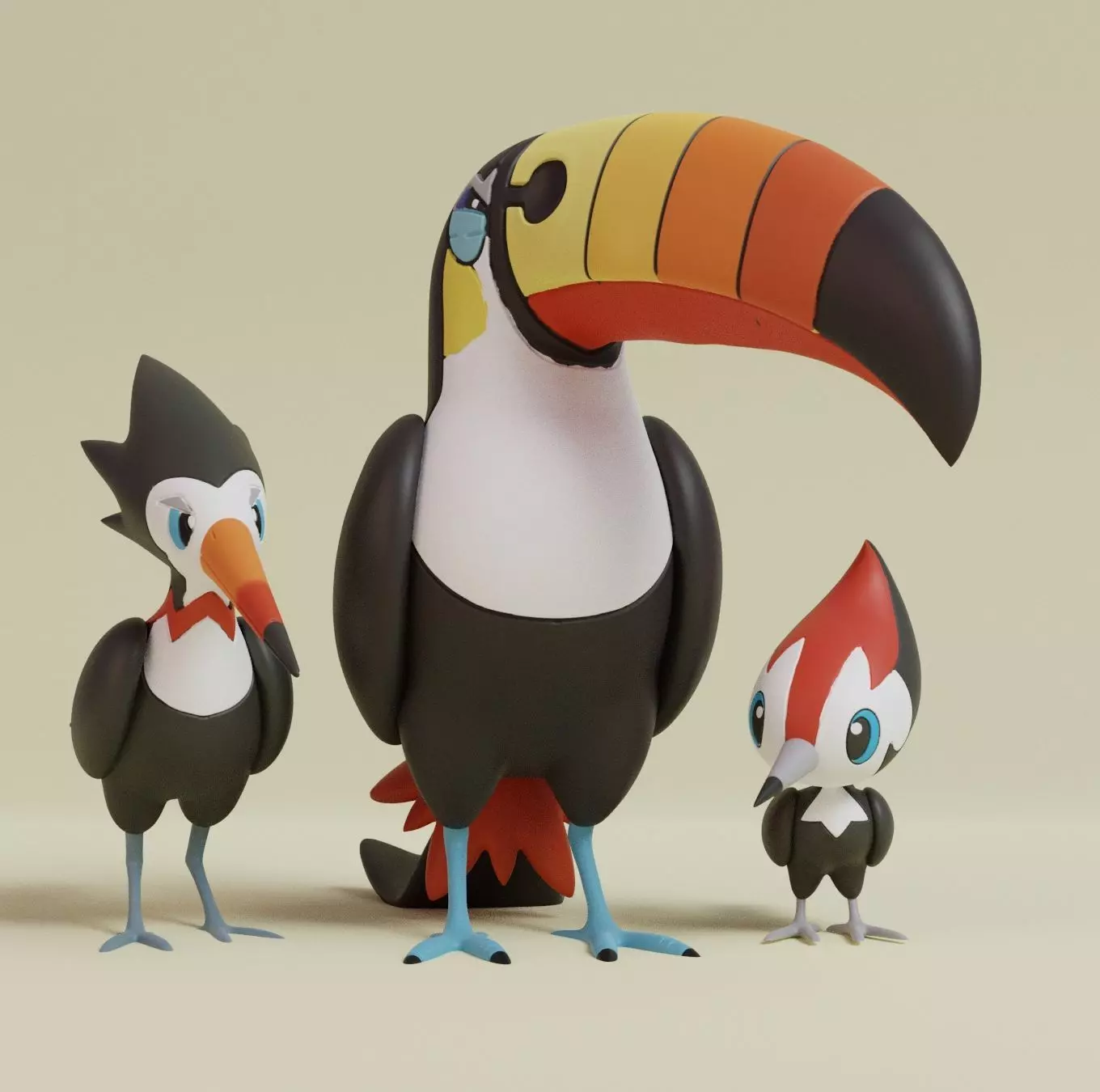 Pokemon - Pikipek Trumbeak and Toucannon with 2 poses 3D print model_0