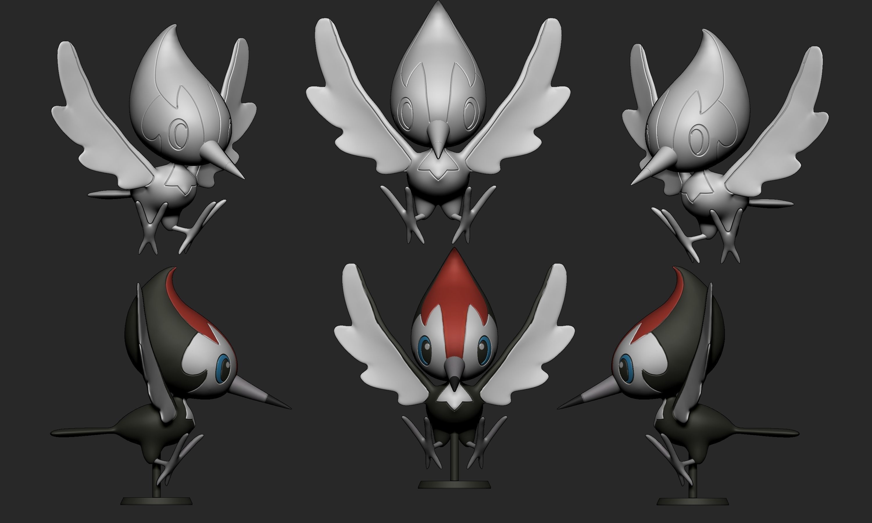 Pokemon - Pikipek Trumbeak and Toucannon with 2 poses 3D print model_3