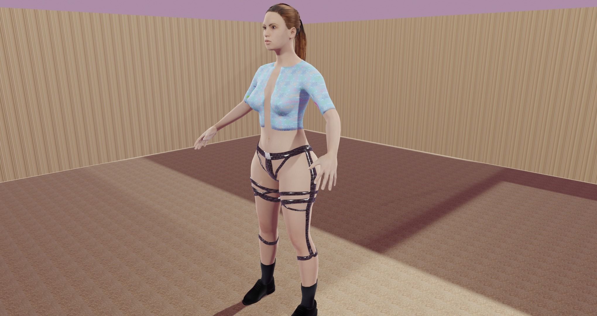 female bikini game character Low-poly 3D model_6