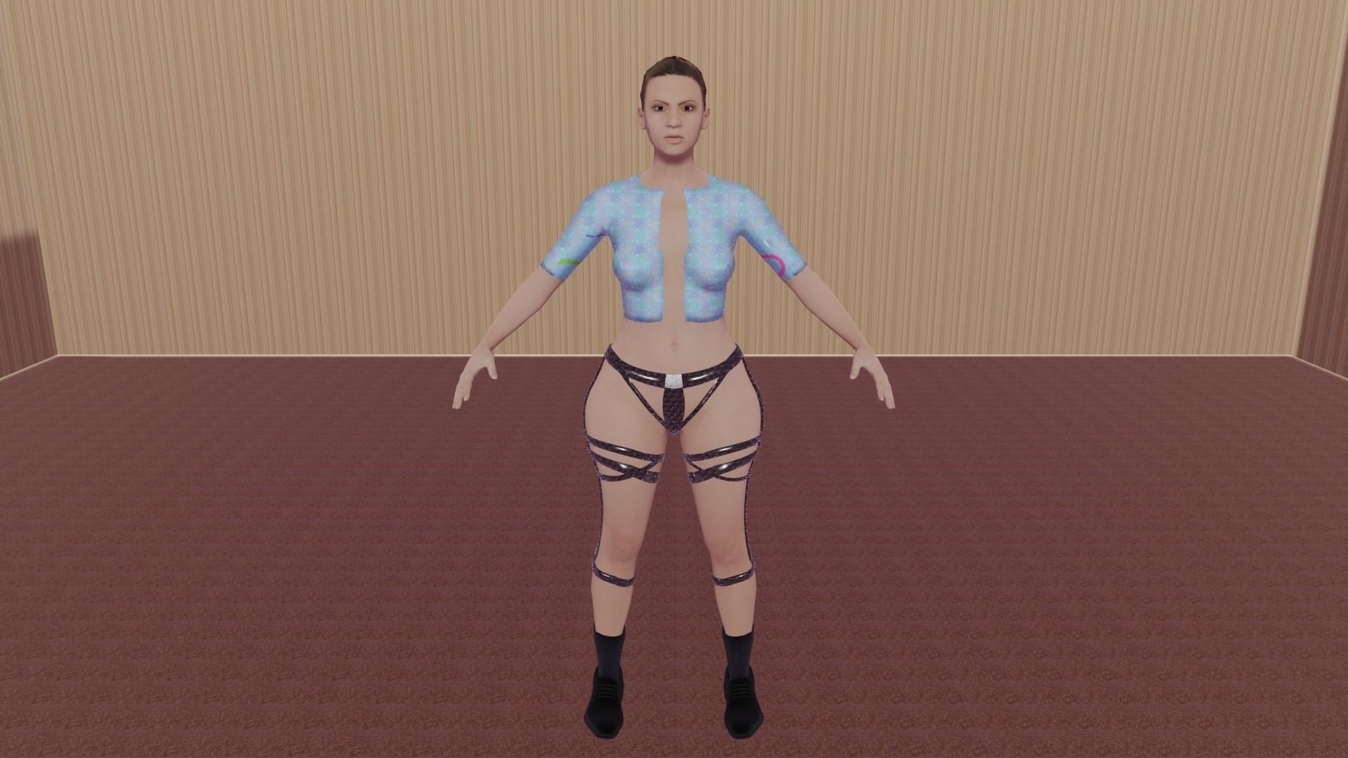 female bikini game character Low-poly 3D model_1