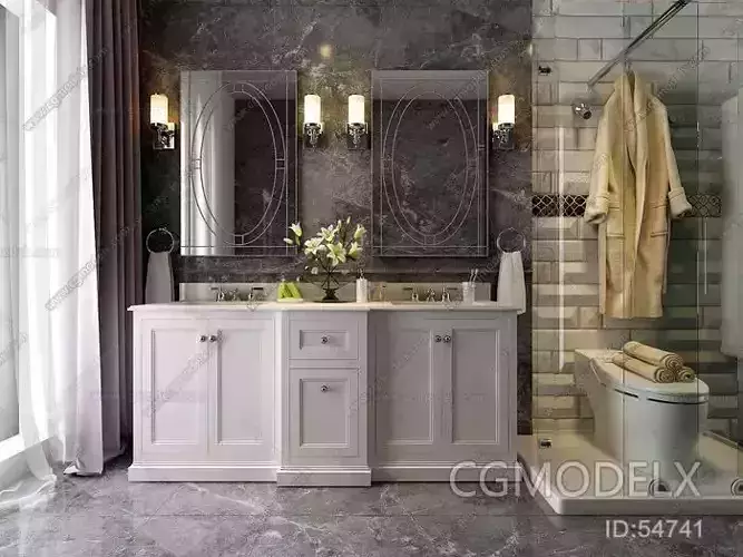 bathroom with marble floors and walls 3D model