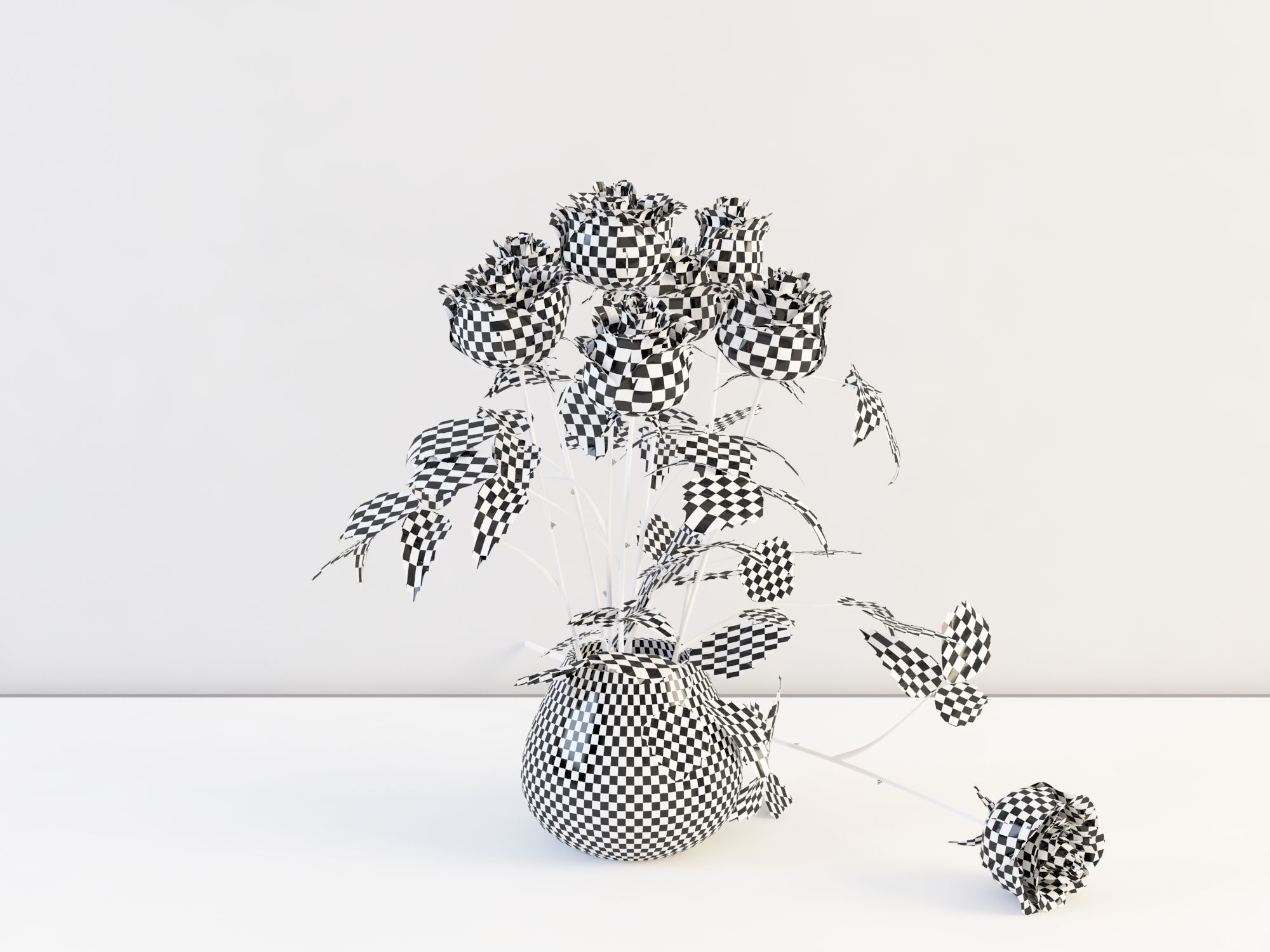 Red Rose Vase Set 01 Free 3D model_2