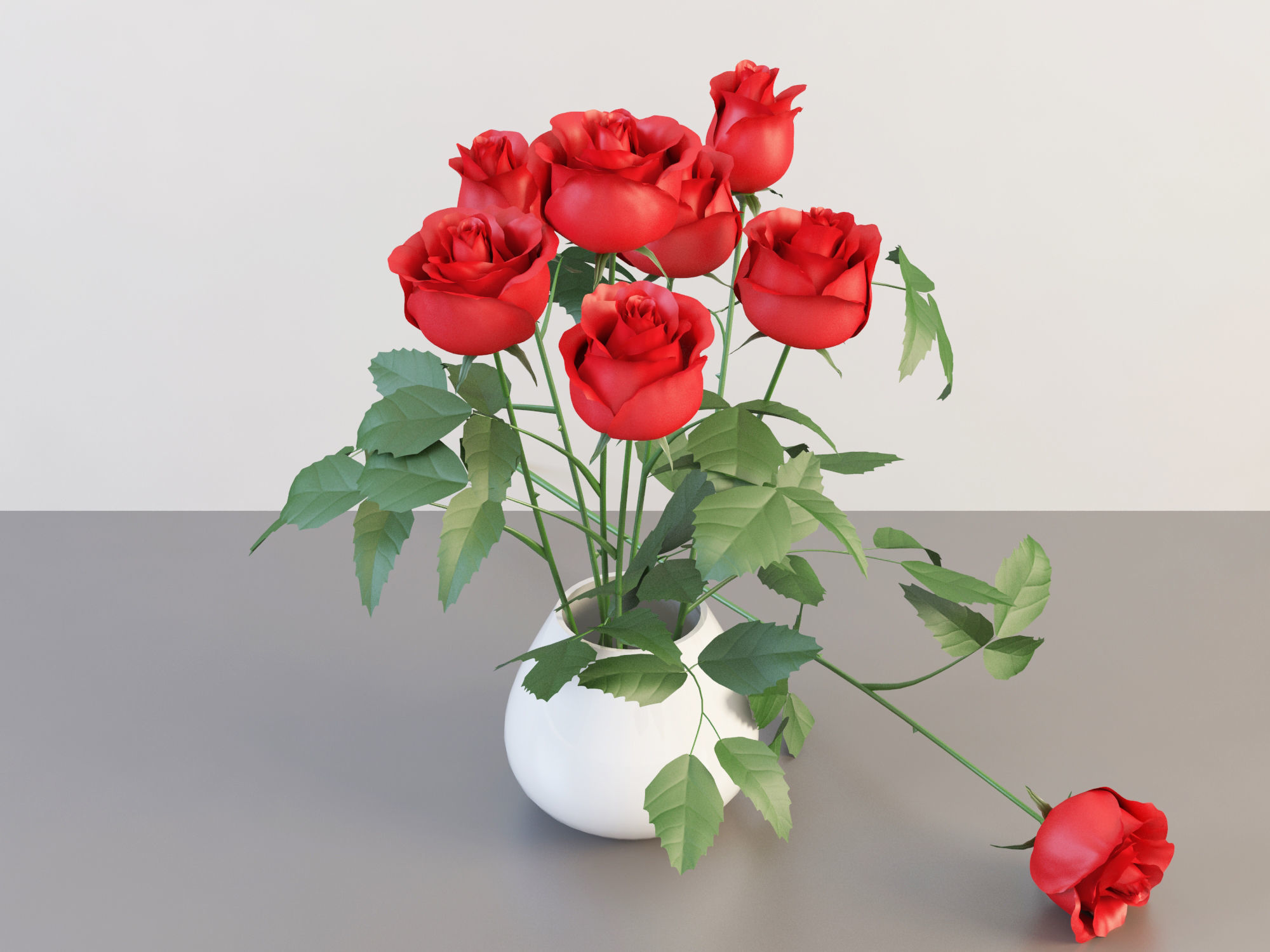 Red Rose Vase Set 01 Free 3D model_1
