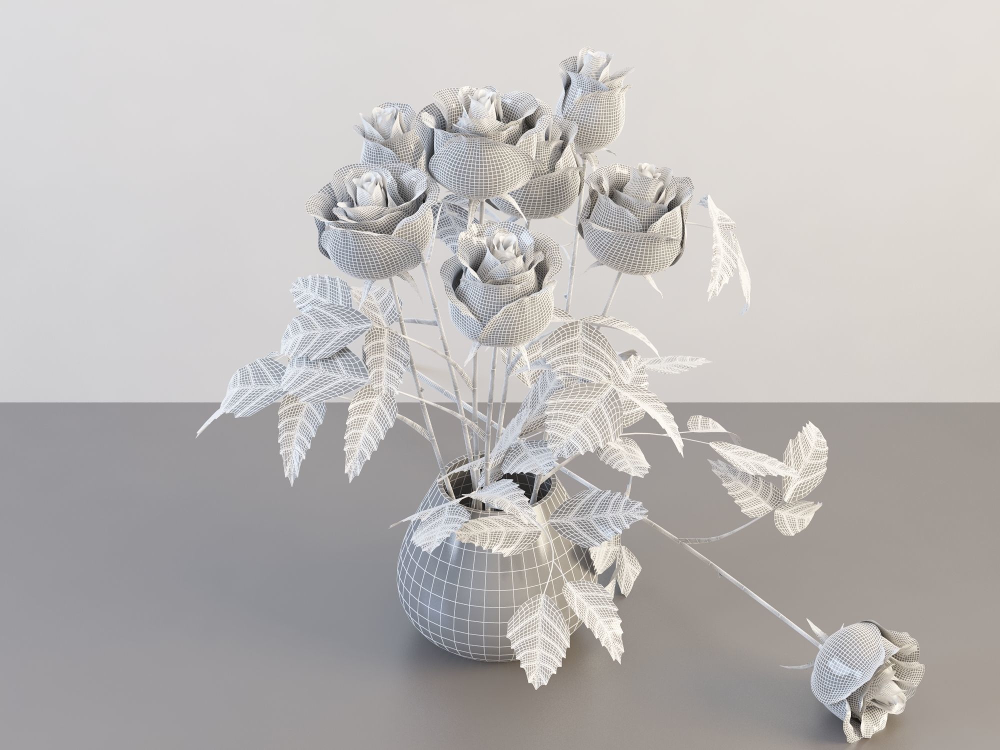 Red Rose Vase Set 01 Free 3D model_3