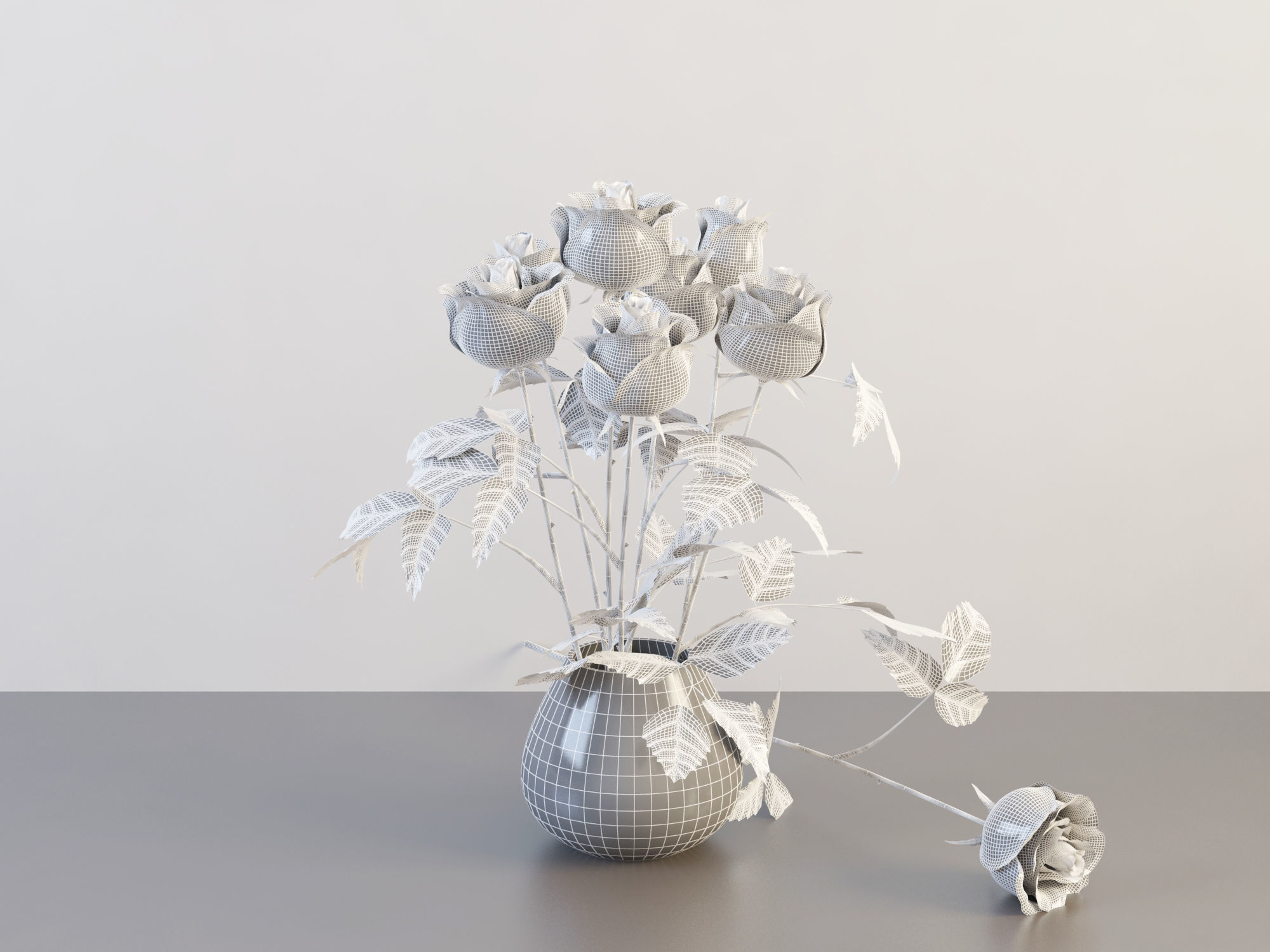 Red Rose Vase Set 01 Free 3D model_5