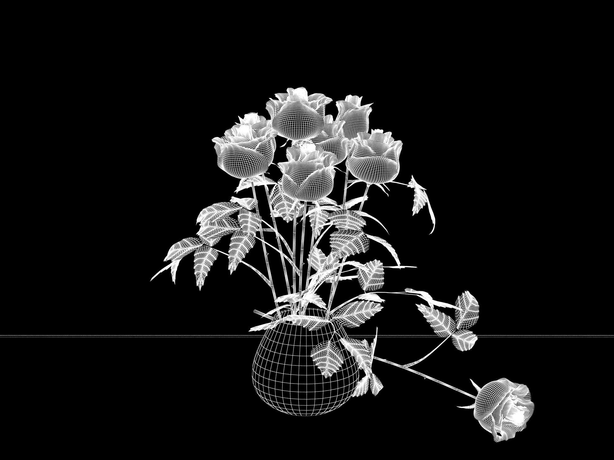 Red Rose Vase Set 01 Free 3D model_4