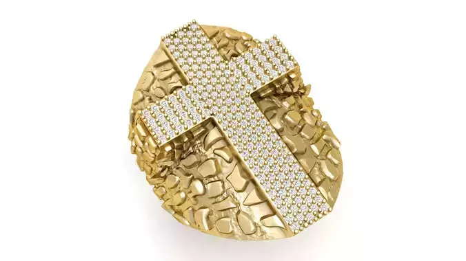 Nugget Diamond Cross Ring 
