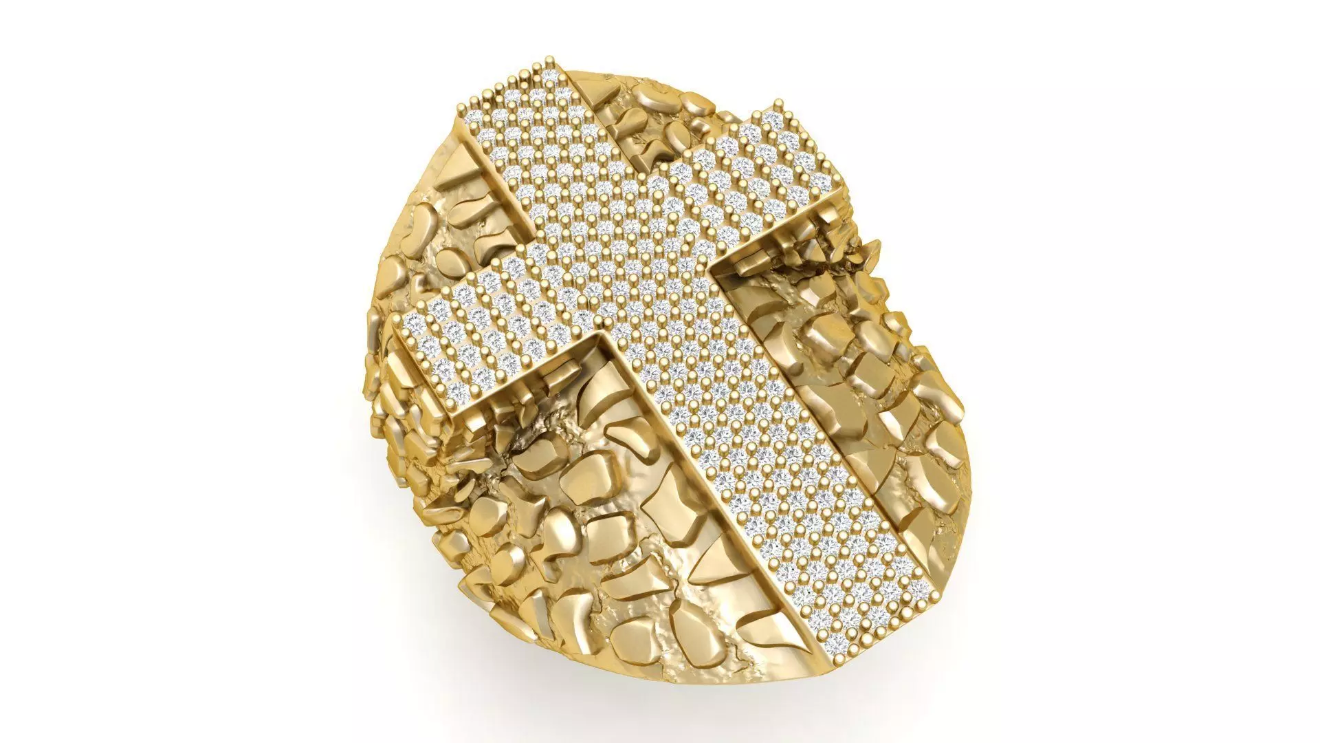 Nugget Diamond Cross Ring  3D print model_0