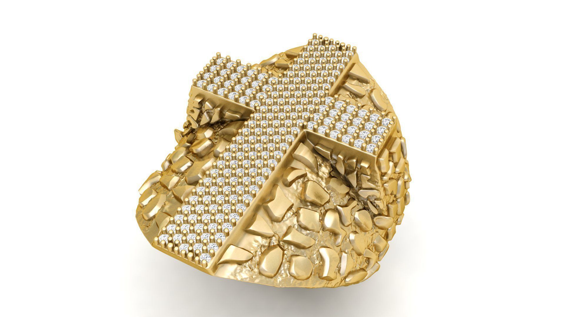 Nugget Diamond Cross Ring  3D print model_1