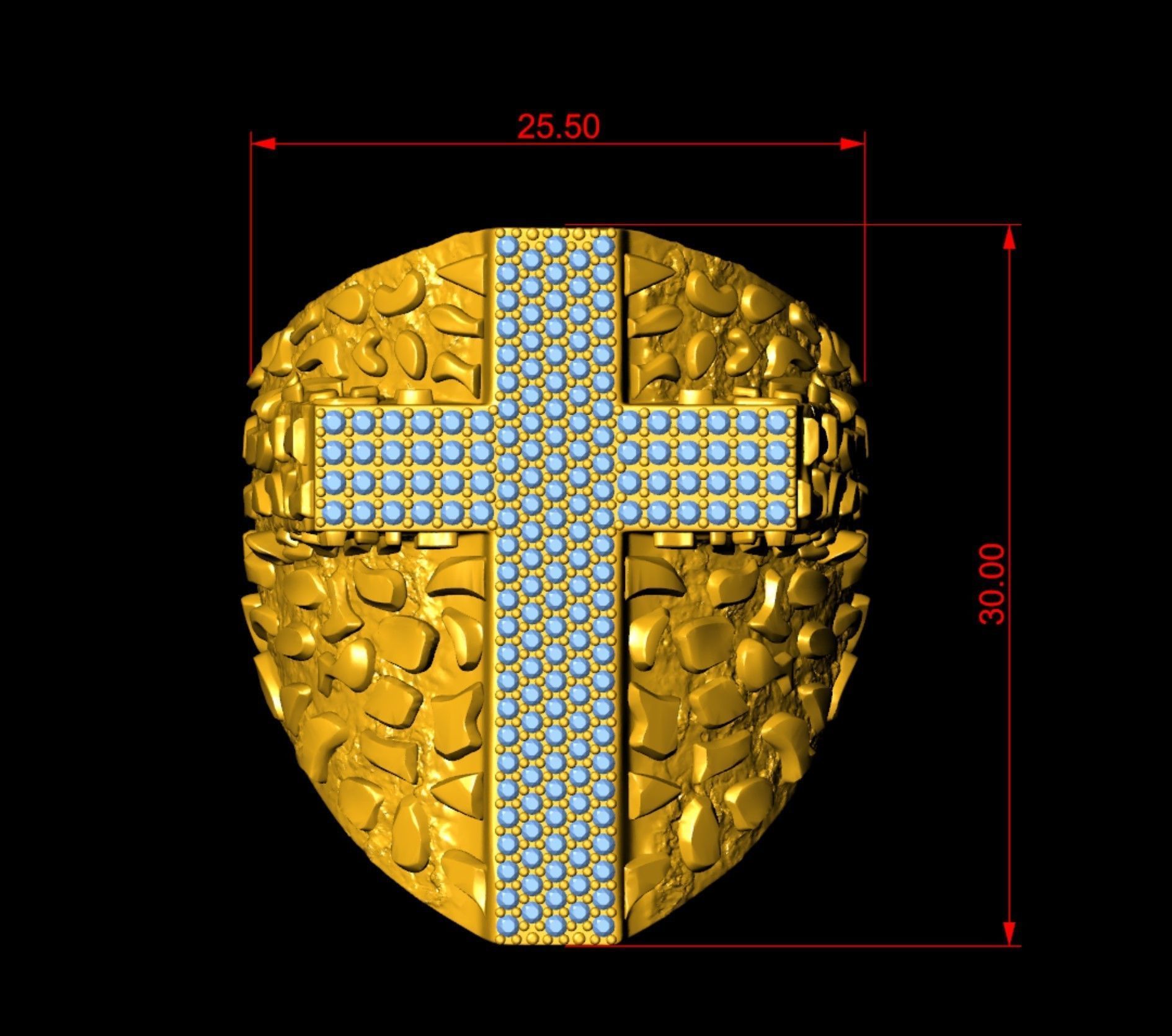 Nugget Diamond Cross Ring  3D print model_8