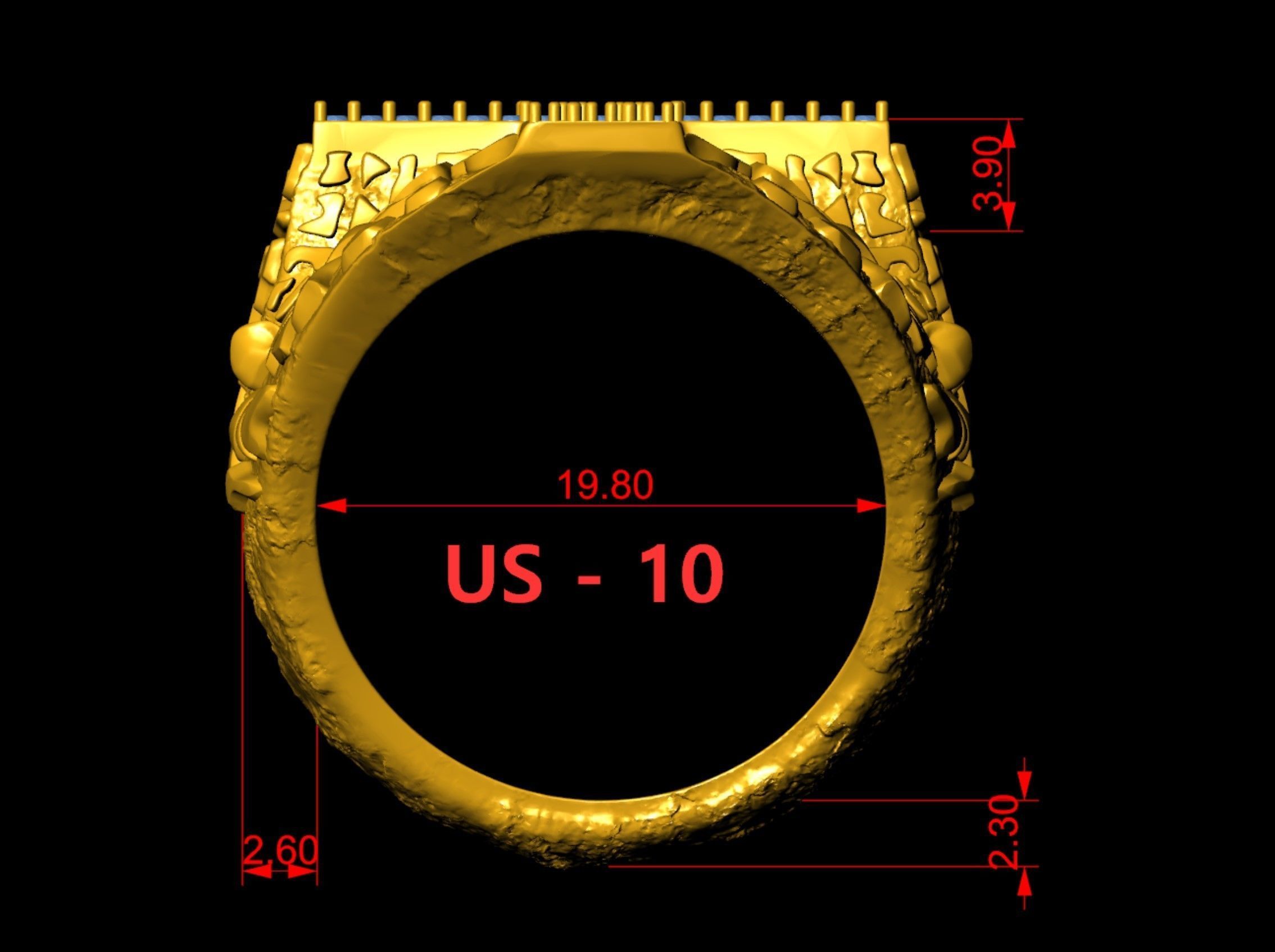 Nugget Diamond Cross Ring  3D print model_9