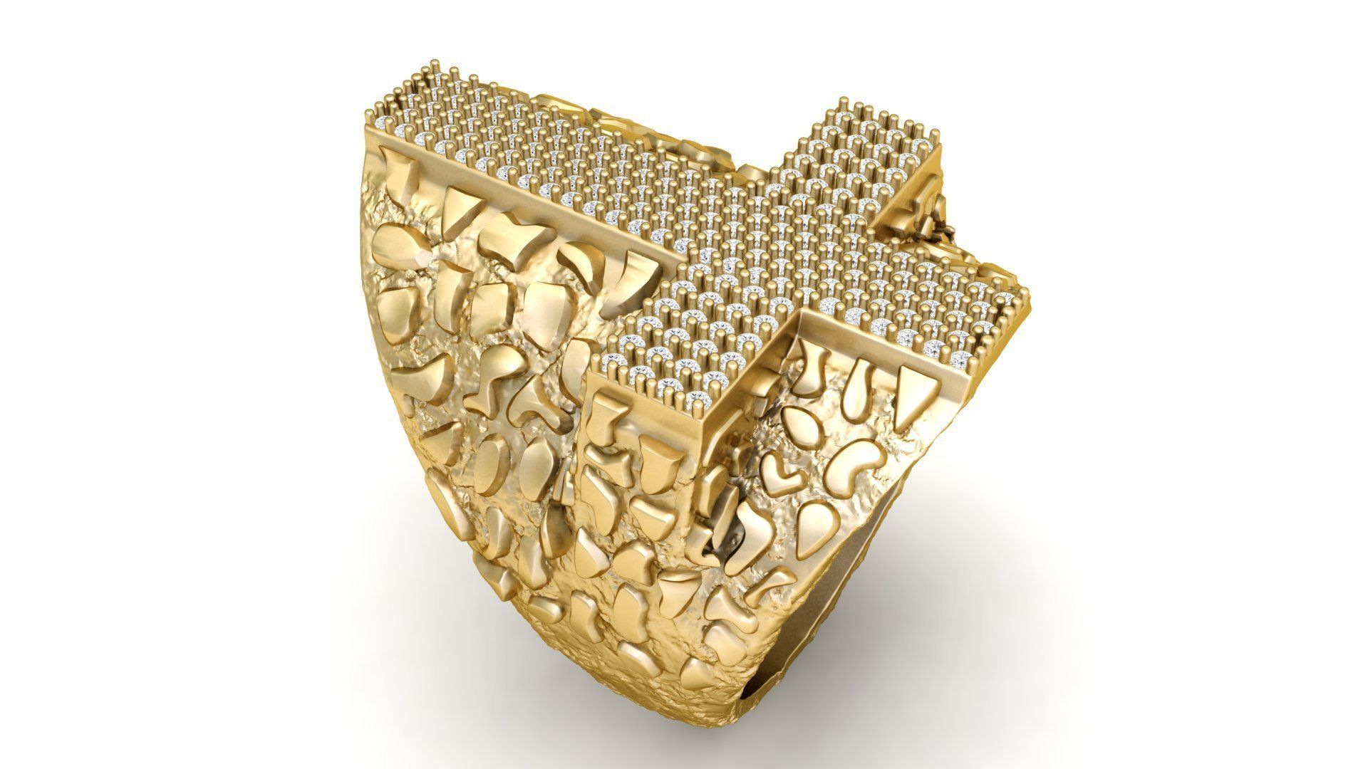 Nugget Diamond Cross Ring  3D print model_4