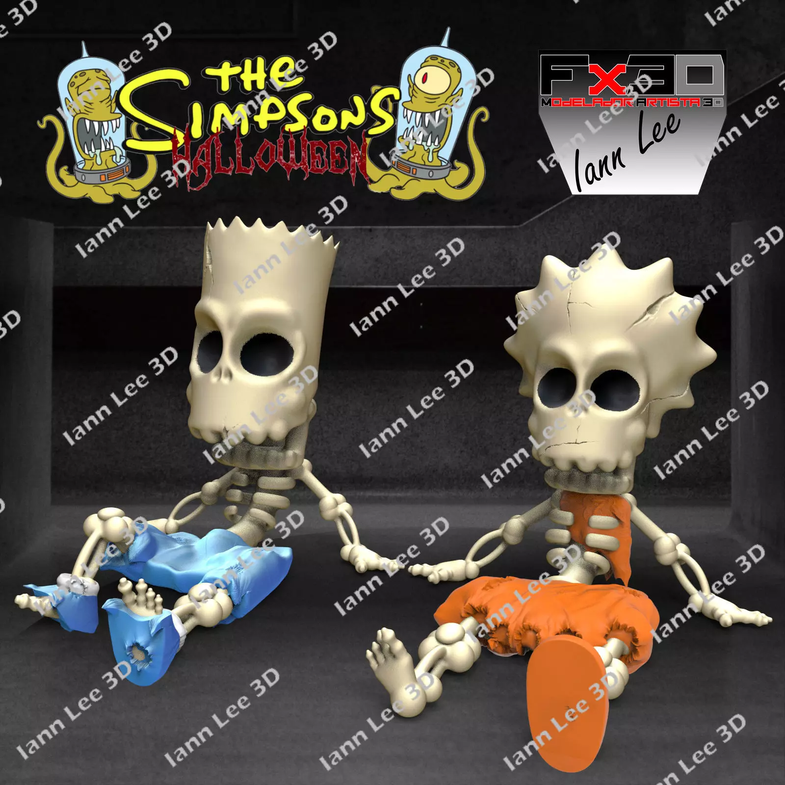 Bart y Lisa Huesos Los Simpsons Halloween Bones skull 3D print model