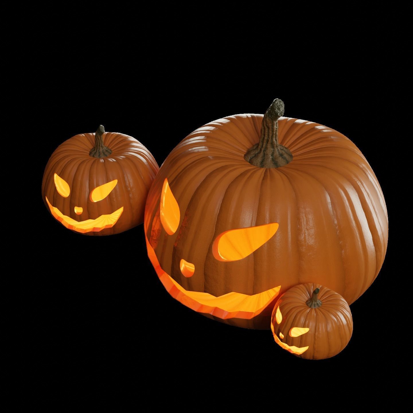 Halloween Pumpkin with face Jack-o-Lantern Low-poly 3D model_2
