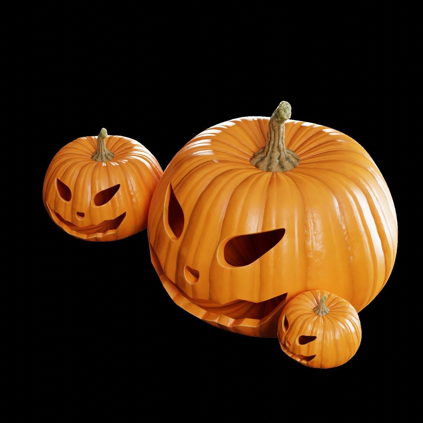 Halloween Pumpkin with face Jack-o-Lantern Low-poly 3D model_1