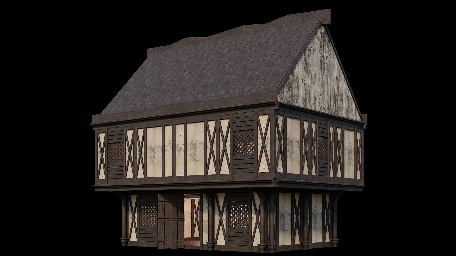 Medieval Houses Pack 41-42-43-44-45 - 4K Textures Game Ready Low-poly 3D model_35