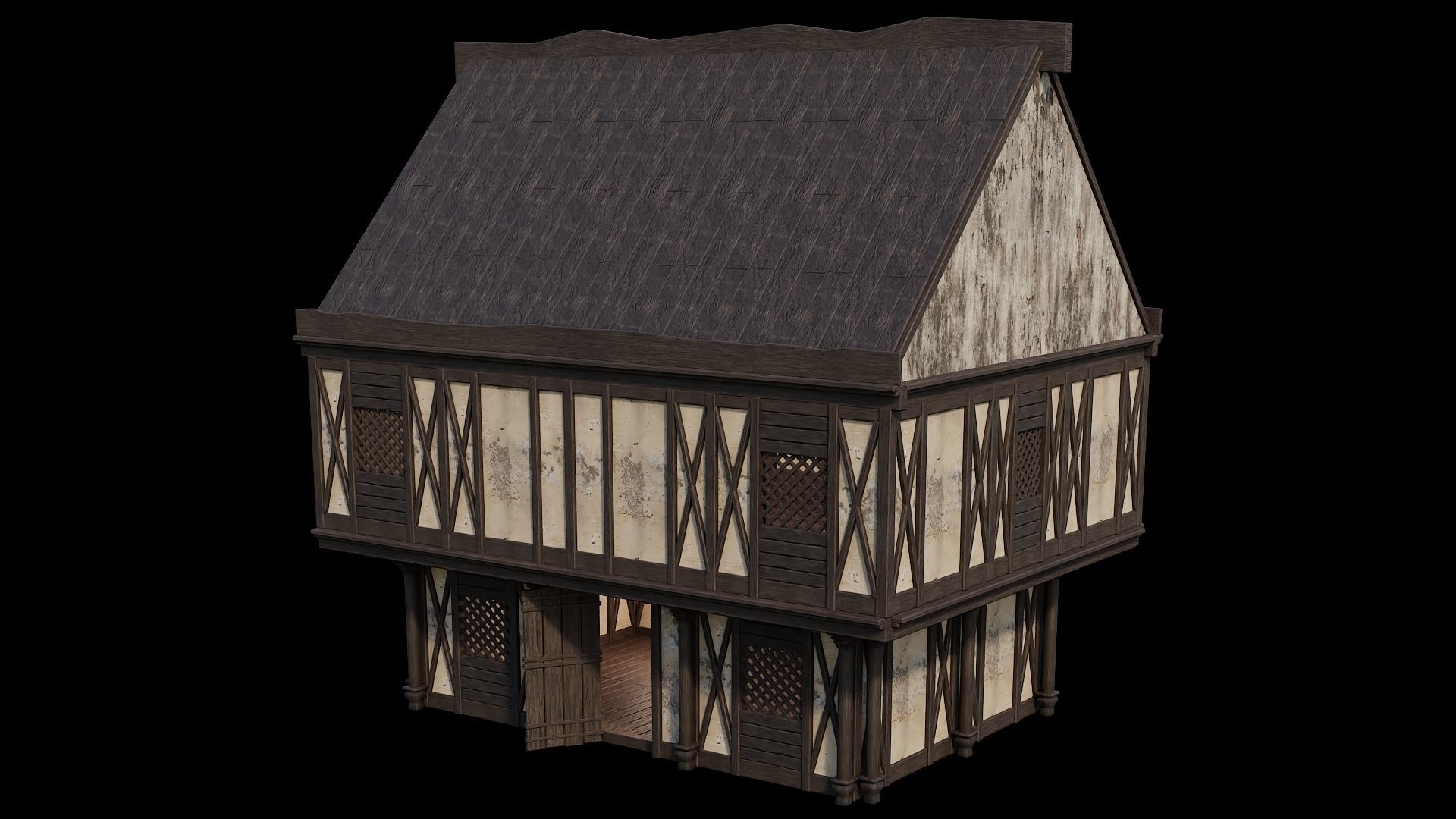 Medieval Houses Pack 41-42-43-44-45 - 4K Textures Game Ready Low-poly 3D model_43