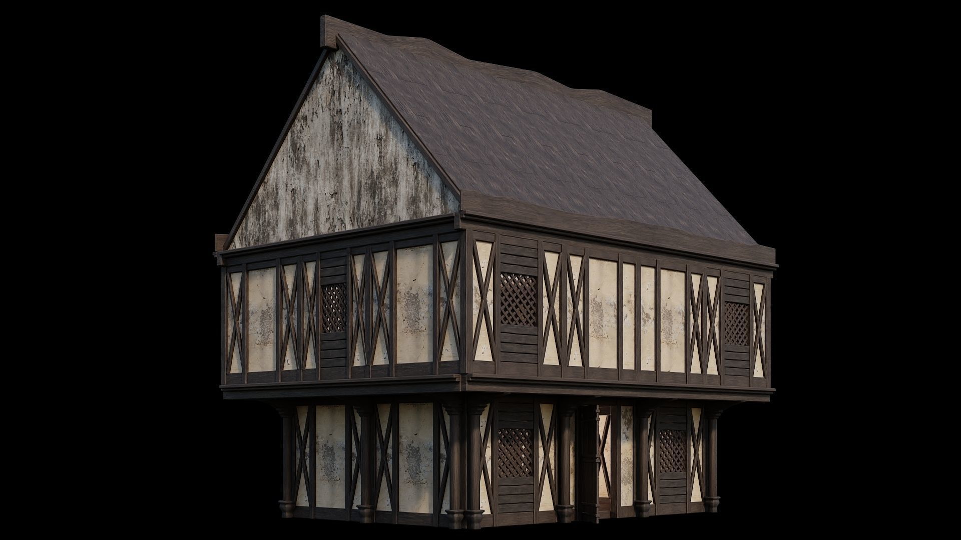 Medieval Houses Pack 41-42-43-44-45 - 4K Textures Game Ready Low-poly 3D model_32