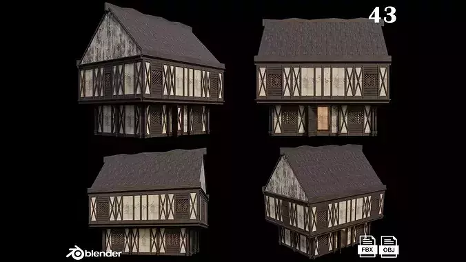 Medieval Houses Pack 41-42-43-44-45 - 4K Textures Game Ready Low-poly 3D model 4