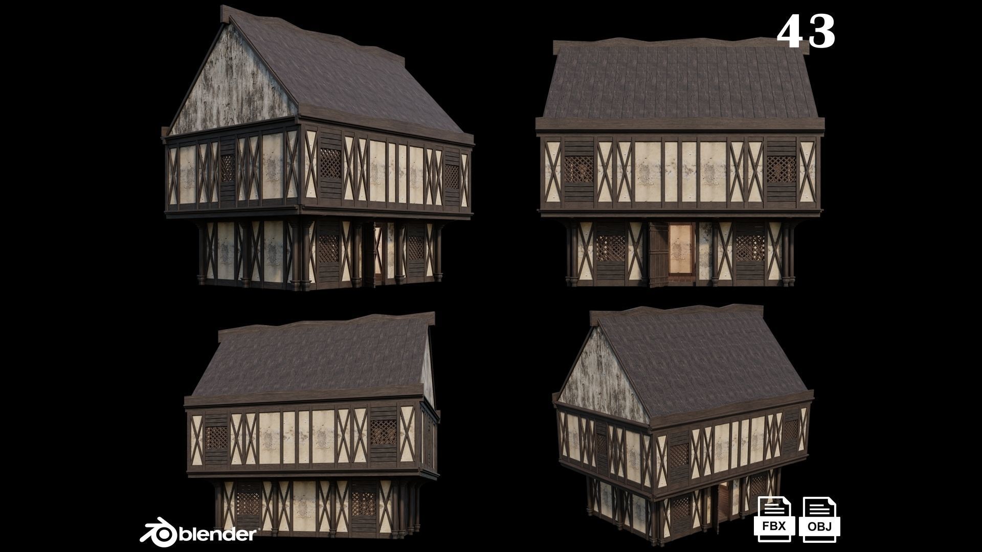 Medieval Houses Pack 41-42-43-44-45 - 4K Textures Game Ready Low-poly 3D model_3