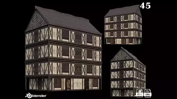 Medieval Houses Pack 41-42-43-44-45 - 4K Textures Game Ready Low-poly 3D model 6