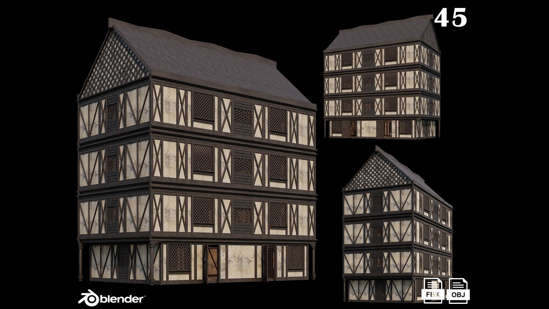 Medieval Houses Pack 41-42-43-44-45 - 4K Textures Game Ready Low-poly 3D model_5