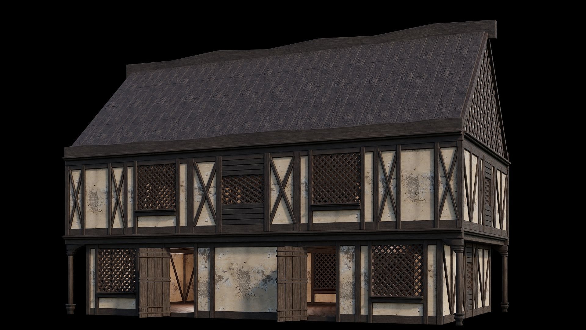 Medieval Houses Pack 41-42-43-44-45 - 4K Textures Game Ready Low-poly 3D model_26